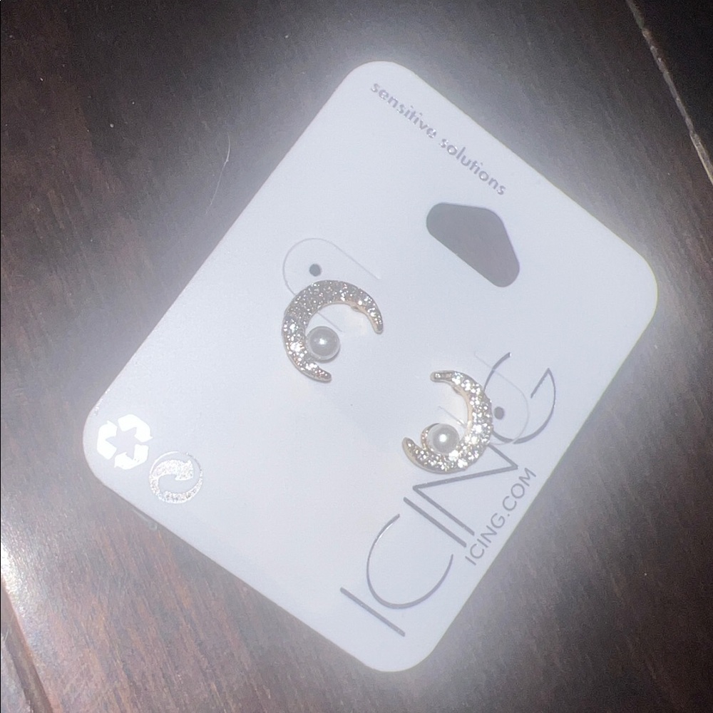 Icing Gold and Silver Crescent Earrings